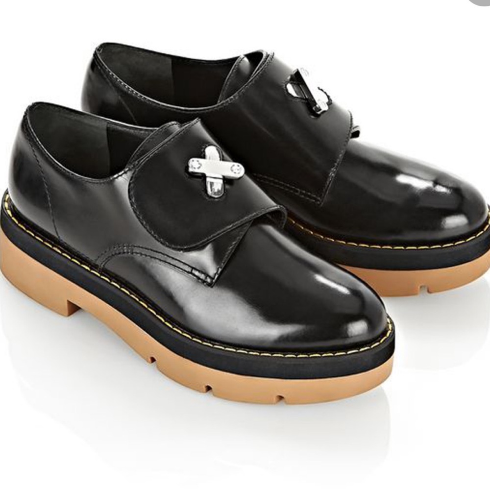 ALEXANDER WANG “Dillon” Twist Lock Leather Platform Creeper Black Gloss Leather - Picture 1 of 14
